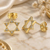 Oro Laminado Stud Earring, Gold Filled Style Judaica and Star of David Design, with White Micro Pave, Polished, Golden Finish, 02.156.0392