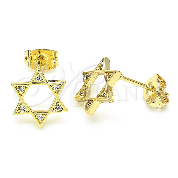 Oro Laminado Stud Earring, Gold Filled Style Star of David Design, with White Micro Pave, Polished, Golden Finish, 02.156.0392