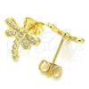 Oro Laminado Stud Earring, Gold Filled Style Dragon-Fly Design, with White Micro Pave, Polished, Golden Finish, 02.156.0396
