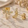 Oro Laminado Stud Earring, Gold Filled Style Dragon-Fly Design, with White Micro Pave, Polished, Golden Finish, 02.156.0396