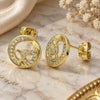 Oro Laminado Stud Earring, Gold Filled Style Heart Design, with White Micro Pave, Polished, Golden Finish, 02.156.0397