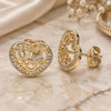 Oro Laminado Stud Earring, Gold Filled Style Heart and Love Design, with White Micro Pave, Polished, Golden Finish, 02.156.0398