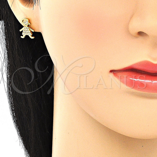 Gold Filled Ring — Stud Earring Little Girl Design with White Micro — alternate product view — SKU 131665 | Oro Laminado anillo — Stud Earring Little Girl diseño with blanco Micro — SKU 131665