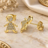 Oro Laminado Stud Earring, Gold Filled Style Little Girl Design, with White Micro Pave, Polished, Golden Finish, 02.156.0399