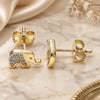 Oro Laminado Stud Earring, Gold Filled Style Elephant Design, with White Cubic Zirconia, Polished, Golden Finish, 02.156.0401
