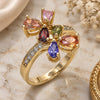 Oro Laminado Multi Stone Ring, Gold Filled Style Teardrop Design, with Multicolor Cubic Zirconia, Polished, Golden Finish, 01.221.0004.08 (Size 8)