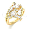 Oro Laminado Multi Stone Ring, Gold Filled Style with White Cubic Zirconia, Polished, Golden Finish, 01.221.0006.06 (Size 6)