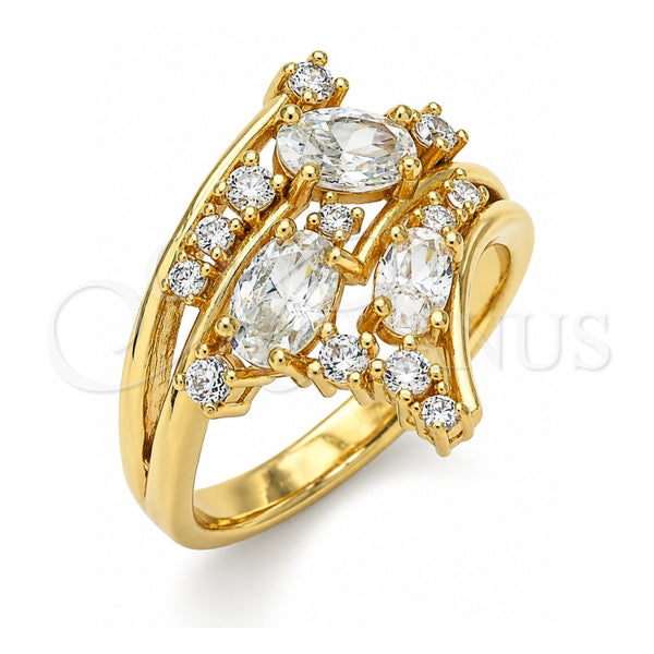 Oro Laminado Multi Stone Ring, Gold Filled Style with White Cubic Zirconia, Polished, Golden Finish, 01.221.0006.08 (Size 8)