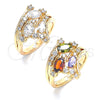 Oro Laminado Multi Stone Ring, Gold Filled Style with White Cubic Zirconia, Polished, Golden Finish, 01.221.0006.08 (Size 8)