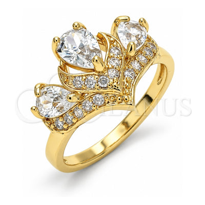 Oro Laminado Multi Stone Ring, Gold Filled Style Teardrop Design, with White Cubic Zirconia, Polished, Golden Finish, 01.221.0007.08 (Size 8)