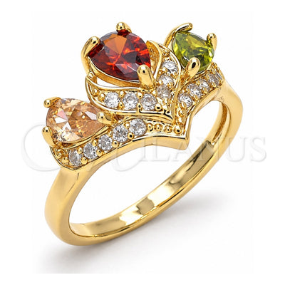 Oro Laminado Multi Stone Ring, Gold Filled Style Teardrop Design, with Multicolor Cubic Zirconia, Polished, Golden Finish, 01.221.0007.1.07 (Size 7)