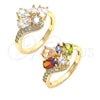 Oro Laminado Multi Stone Ring, Gold Filled Style Teardrop Design, with White Cubic Zirconia, Polished, Golden Finish, 01.221.0008.06 (Size 6)