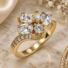 Oro Laminado Multi Stone Ring, Gold Filled Style Teardrop Design, with White Cubic Zirconia, Polished, Golden Finish, 01.221.0008.07 (Size 7)