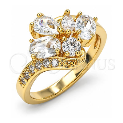 Oro Laminado Multi Stone Ring, Gold Filled Style Teardrop Design, with White Cubic Zirconia, Polished, Golden Finish, 01.221.0008.07 (Size 7)