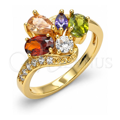Oro Laminado Multi Stone Ring, Gold Filled Style Teardrop Design, with Multicolor Cubic Zirconia, Polished, Golden Finish, 01.221.0008.1.07 (Size 7)