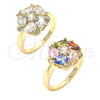 Oro Laminado Multi Stone Ring, Gold Filled Style Flower and Teardrop Design, with White Cubic Zirconia, Polished, Golden Finish, 01.221.0009.06 (Size 6)
