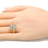 Oro Laminado Multi Stone Ring, Gold Filled Style Flower and Teardrop Design, with White Cubic Zirconia, Polished, Golden Finish, 01.221.0009.08 (Size 8)
