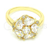 Oro Laminado Multi Stone Ring, Gold Filled Style Flower and Teardrop Design, with White Cubic Zirconia, Polished, Golden Finish, 01.221.0009.08 (Size 8)