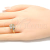 Oro Laminado Multi Stone Ring, Gold Filled Style Teardrop Design, with White Cubic Zirconia, Polished, Golden Finish, 01.221.0010.06 (Size 6)