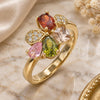 Oro Laminado Multi Stone Ring, Gold Filled Style Teardrop Design, with Multicolor Cubic Zirconia, Polished, Golden Finish, 01.221.0010.1.08 (Size 8)
