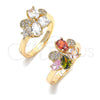 Oro Laminado Multi Stone Ring, Gold Filled Style Teardrop Design, with Multicolor Cubic Zirconia, Polished, Golden Finish, 01.221.0010.1.08 (Size 8)