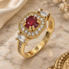 Oro Laminado Multi Stone Ring, Gold Filled Style with Garnet and White Cubic Zirconia, Polished, Golden Finish, 01.221.0013.08 (Size 8)