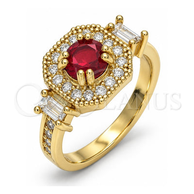 Oro Laminado Multi Stone Ring, Gold Filled Style with Garnet and White Cubic Zirconia, Polished, Golden Finish, 01.221.0013.08 (Size 8)