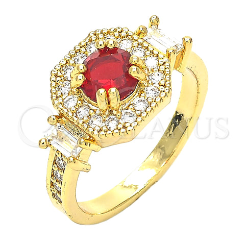 Oro Laminado Multi Stone Ring, Gold Filled Style with Garnet and White Cubic Zirconia, Polished, Golden Finish, 01.221.0013.08 (Size 8)