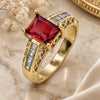 Oro Laminado Multi Stone Ring, Gold Filled Style with Garnet and White Cubic Zirconia, Polished, Golden Finish, 01.221.0014.2.07 (Size 7)