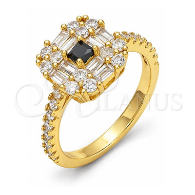 Oro Laminado Multi Stone Ring, Gold Filled Style with Black and White Cubic Zirconia, Polished, Golden Finish, 01.221.0015.2.07 (Size 7)