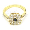 Oro Laminado Multi Stone Ring, Gold Filled Style Baguette Design, with Black and White Cubic Zirconia, Polished, Golden Finish, 01.221.0015.2.08 (Size 8)