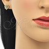 Oro Laminado Stud Earring, Gold Filled Style Heart and Mom Design, with White Micro Pave, Polished, Golden Finish, 02.342.0067
