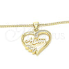 Oro Laminado Pendant Necklace, Gold Filled Style Heart and Mom Design, with White Cubic Zirconia, Polished, Golden Finish, 04.342.0002.18 (02 MM Thickness, 18 Inches Length)