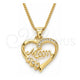 Oro Laminado Pendant Necklace, Gold Filled Style Heart and Mom Design, with White Cubic Zirconia, Polished, Golden Finish, 04.342.0002.18 (02 MM Thickness, 18 Inches Length)