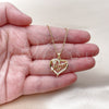 Oro Laminado Pendant Necklace, Gold Filled Style Heart and Mom Design, with White Cubic Zirconia, Polished, Golden Finish, 04.342.0003.18 (02 MM Thickness, 18 Inches Length)