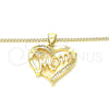 Oro Laminado Pendant Necklace, Gold Filled Style Heart and Mom Design, with White Cubic Zirconia, Polished, Golden Finish, 04.342.0003.18 (02 MM Thickness, 18 Inches Length)