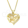 Oro Laminado Pendant Necklace, Gold Filled Style Heart and Mom Design, with White Cubic Zirconia, Polished, Golden Finish, 04.342.0003.18 (02 MM Thickness, 18 Inches Length)