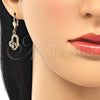 Oro Laminado Earring and Pendant Adult Set, Gold Filled Style Heart Design, with Black and White Cubic Zirconia, Polished, Golden Finish, 10.342.0025.1