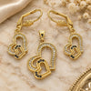 Oro Laminado Earring and Pendant Adult Set, Gold Filled Style Heart Design, with Black and White Cubic Zirconia, Polished, Golden Finish, 10.342.0025.1