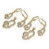 Oro Laminado Earring and Pendant Adult Set, Gold Filled Style Heart Design, with Black and White Cubic Zirconia, Polished, Golden Finish, 10.342.0025.1