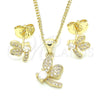 Oro Laminado Earring and Pendant Adult Set, Gold Filled Style Dragon-Fly Design, with White Cubic Zirconia and White Micro Pave, Polished, Golden Finish, 10.199.0152