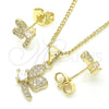 Oro Laminado Earring and Pendant Adult Set, Gold Filled Style Dragon-Fly Design, with White Cubic Zirconia and White Micro Pave, Polished, Golden Finish, 10.199.0152