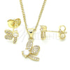 Oro Laminado Earring and Pendant Adult Set, Gold Filled Style Dragon-Fly Design, with White Cubic Zirconia and White Micro Pave, Polished, Golden Finish, 10.199.0152