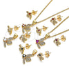 Oro Laminado Earring and Pendant Adult Set, Gold Filled Style Dragon-Fly Design, with White Cubic Zirconia and White Micro Pave, Polished, Golden Finish, 10.199.0152