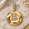 Oro Laminado Fancy Pendant, Gold Filled Style Initials Design, with White Cubic Zirconia, Polished, Golden Finish, 05.341.0002