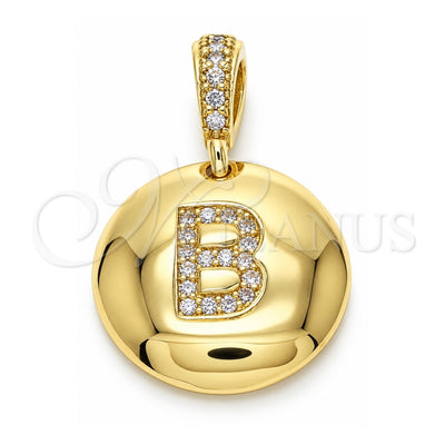 Oro Laminado Fancy Pendant, Gold Filled Style Initials Design, with White Cubic Zirconia, Polished, Golden Finish, 05.341.0002