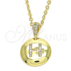 Oro Laminado Fancy Pendant, Gold Filled Style Initials Design, with White Cubic Zirconia, Polished, Golden Finish, 05.341.0008