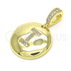 Oro Laminado Fancy Pendant, Gold Filled Style Initials Design, with White Cubic Zirconia, Polished, Golden Finish, 05.341.0009