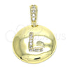 Oro Laminado Fancy Pendant, Gold Filled Style Initials Design, with White Cubic Zirconia, Polished, Golden Finish, 05.341.0010