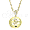 Oro Laminado Fancy Pendant, Gold Filled Style Initials Design, with White Cubic Zirconia, Polished, Golden Finish, 05.341.0019